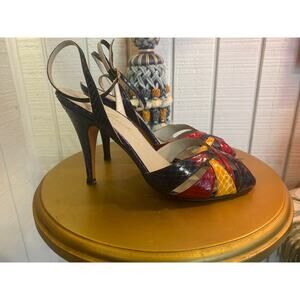 vintage 1970s strappy snake skin heels Garolini open toe shoes ankle strap pumps